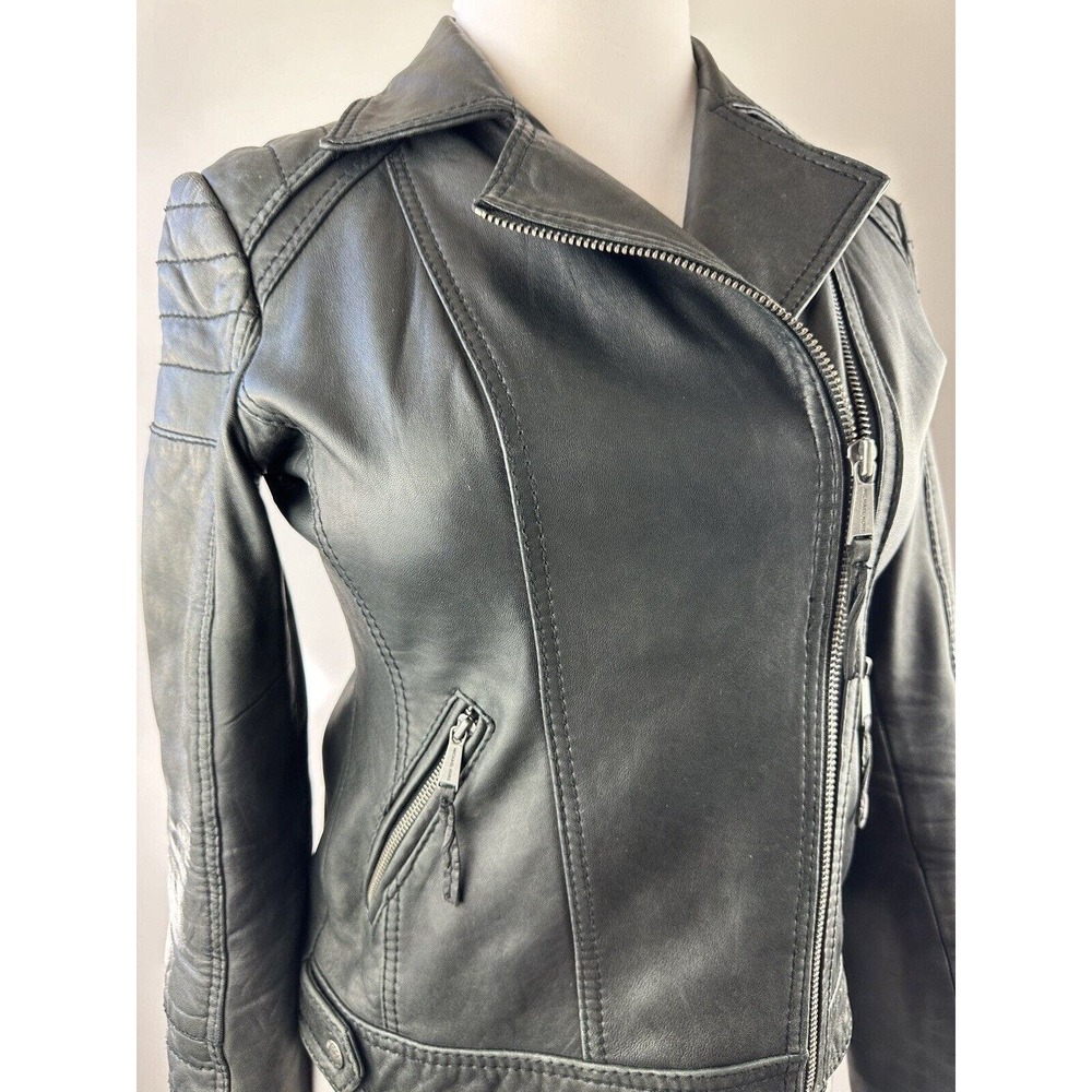Michael Michael Kors Motorcycle Leather Jacket Distress Black Zip Moto Womens M - Picture 13 of 16